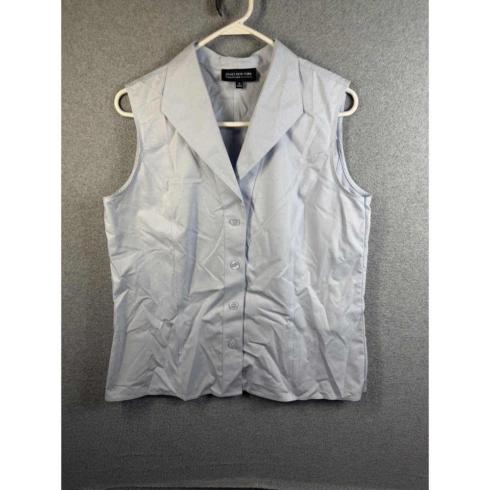 Jones New York Shirt‎ Womens 16 Blue Sleeveless Button Up Collared Top Career